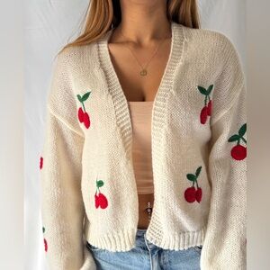 White Cardigan with Cherry Design